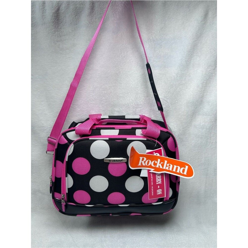 Rockland Black Pink Polka Dot Carry On Bag NWT Tote Luggage Women's Holdall